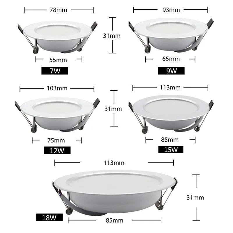10PCS Waterproof LED Downlight 7W 9W 12W 15W 18W Recessed Round LED Ceiling Lamp AC220V-240V LED Spot Lighting Indoor LED Lamp