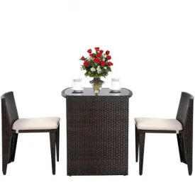 3 pcs Wicker Patio Cushioned Outdoor Chair and Table Set