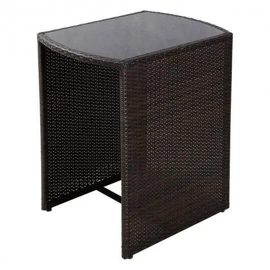3 pcs Wicker Patio Cushioned Outdoor Chair and Table Set