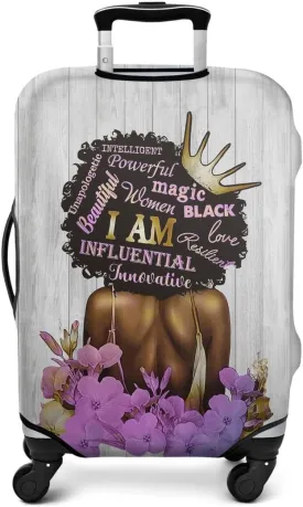 African American Luggage Cover Washable Elastic Women Back and Purple Flower Travel Suitcase Cover Anti-scratch Suitcase cover Fits 22-24 Inch Luggage Cover