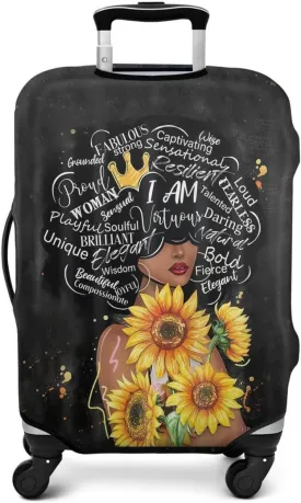 African American Washable Elastic Luggage Cover - Women and Sunflower Two Sides Travel Suitcase Cover Anti-scratch Suitcase cover Fits 22-24in Luggage Covers