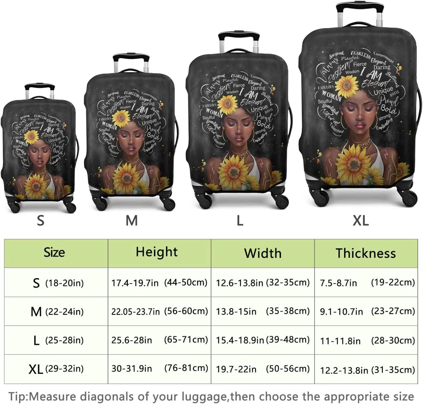 African American Washable Elastic Luggage Cover - Women and Sunflower Two Sides Travel Suitcase Cover Anti-scratch Suitcase cover Fits 22-24in Luggage Covers