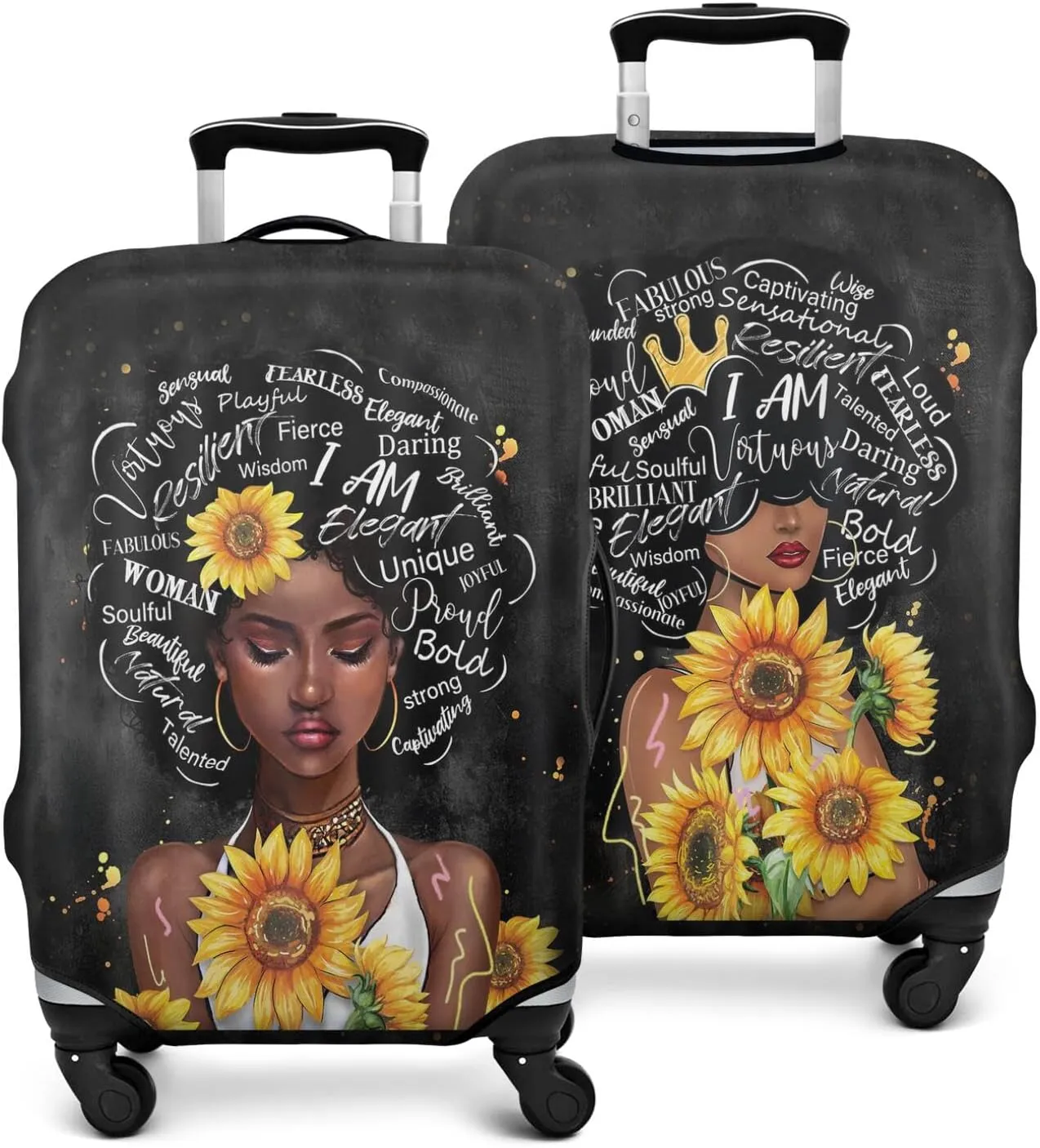 African American Washable Elastic Luggage Cover - Women and Sunflower Two Sides Travel Suitcase Cover Anti-scratch Suitcase cover Fits 22-24in Luggage Covers