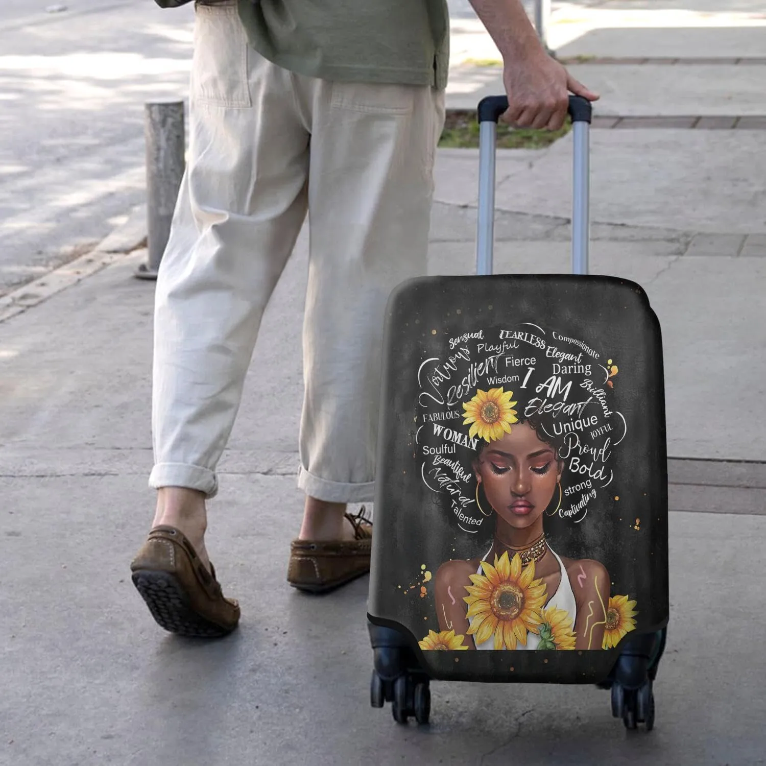 African American Washable Elastic Luggage Cover - Women and Sunflower Two Sides Travel Suitcase Cover Anti-scratch Suitcase cover Fits 22-24in Luggage Covers