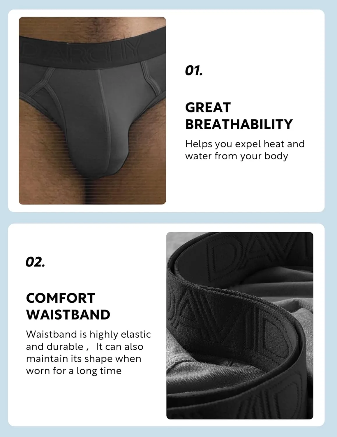 DAVID ARCHY Men's Underwear Briefs Rayon Made from Bamboo Wicking-Moisture Support Pouch Soft Underwear for Men 4 or 7 Pack