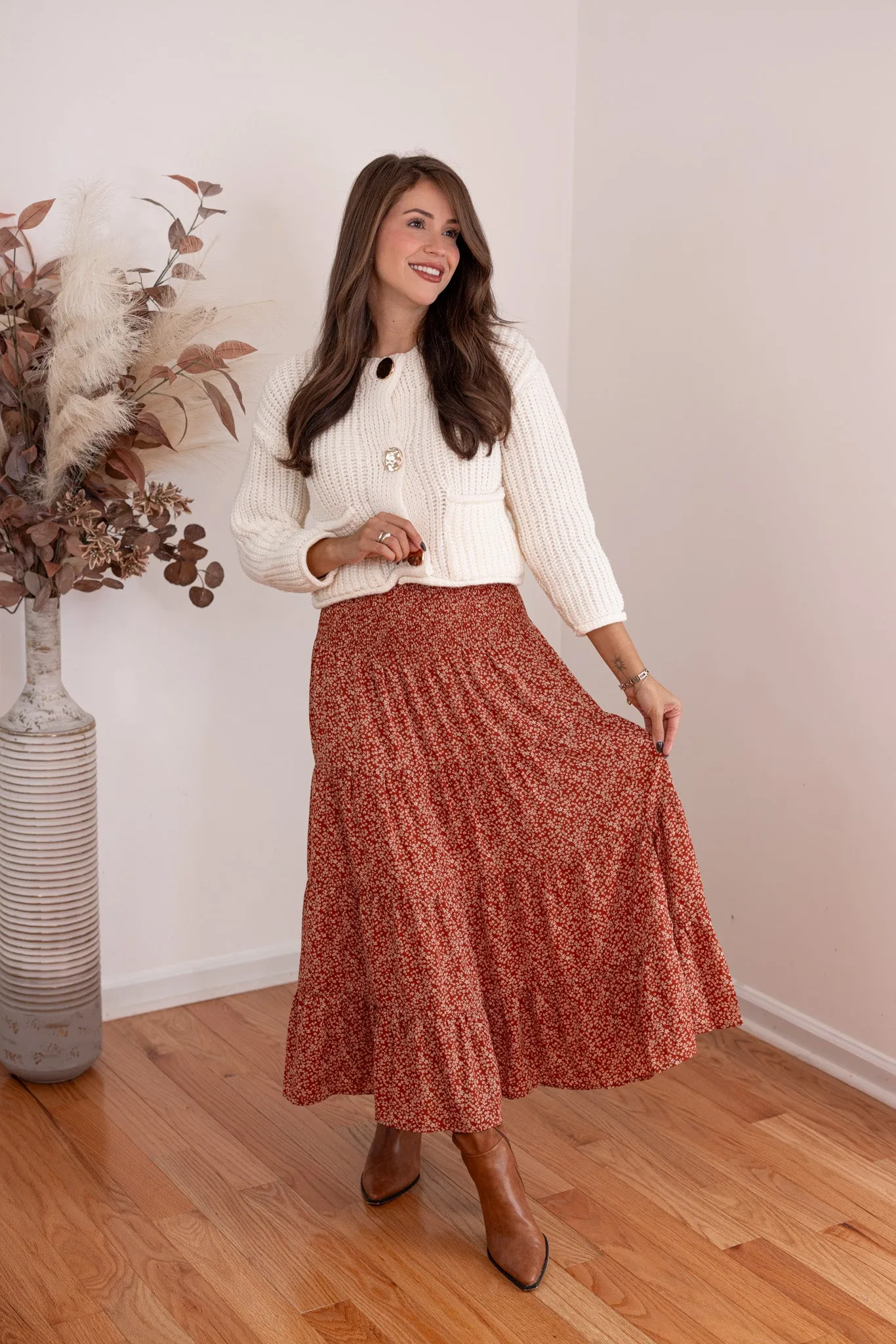 Enchanted Florals Rust Midi Skirt