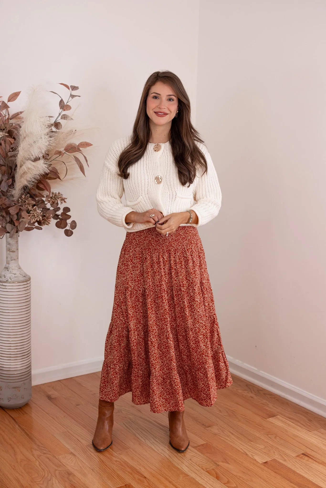 Enchanted Florals Rust Midi Skirt