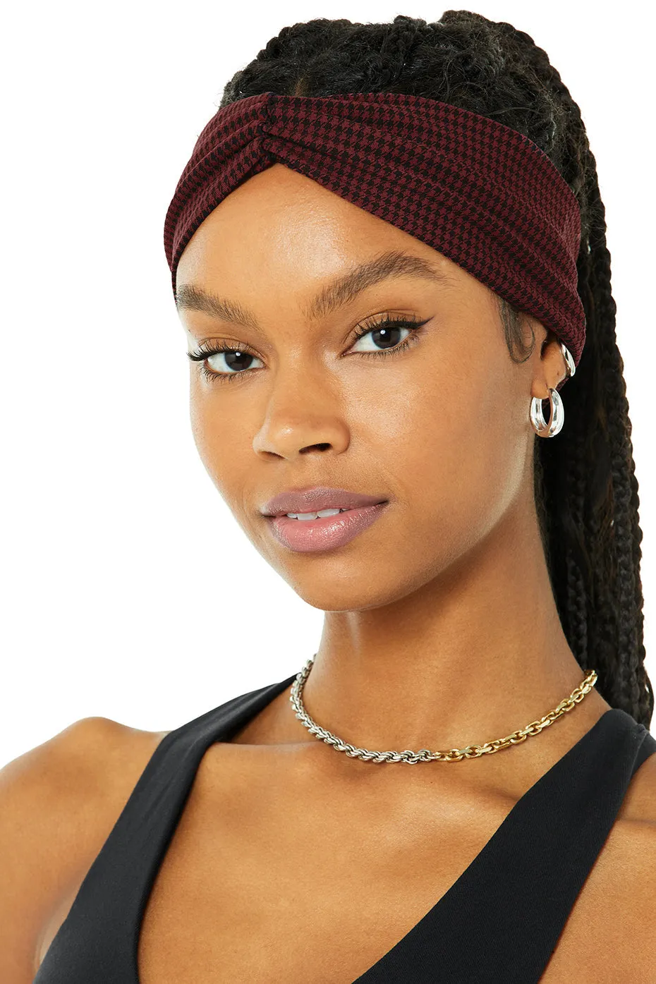 Houndstooth Headband - Cranberry/Black