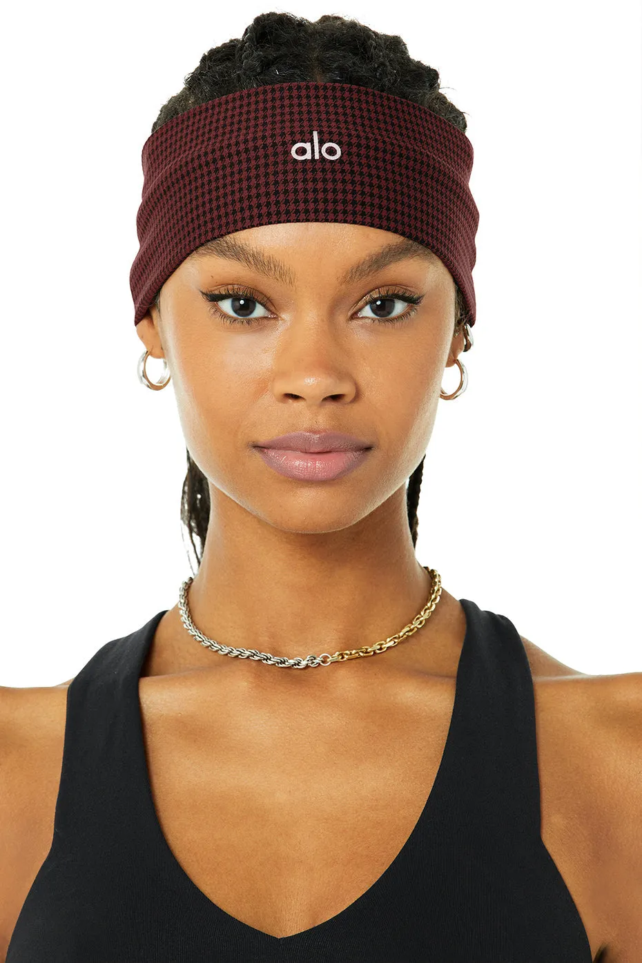 Houndstooth Headband - Cranberry/Black