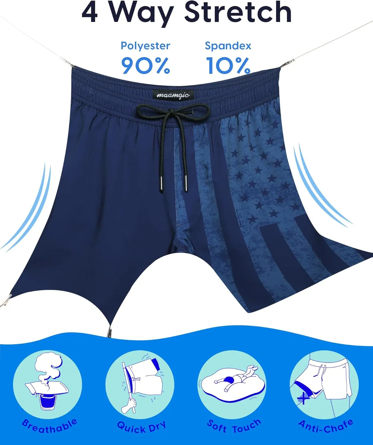 maamgic Mens Swim Trunks with Compression Liner 9 Inch Stretch Quick Dry Swim Shorts with Zipper Pockets Swimwear