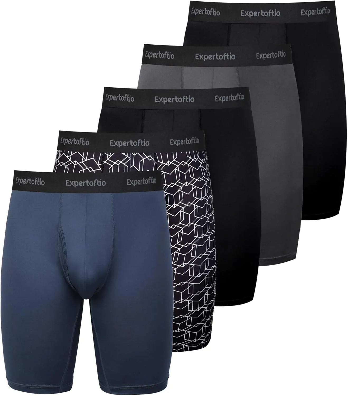 Men's Underwear 9 Inch Long Leg Boxer Briefs for Men, Performance, Moisture Wicking Pack, Anting Chafing, Fly