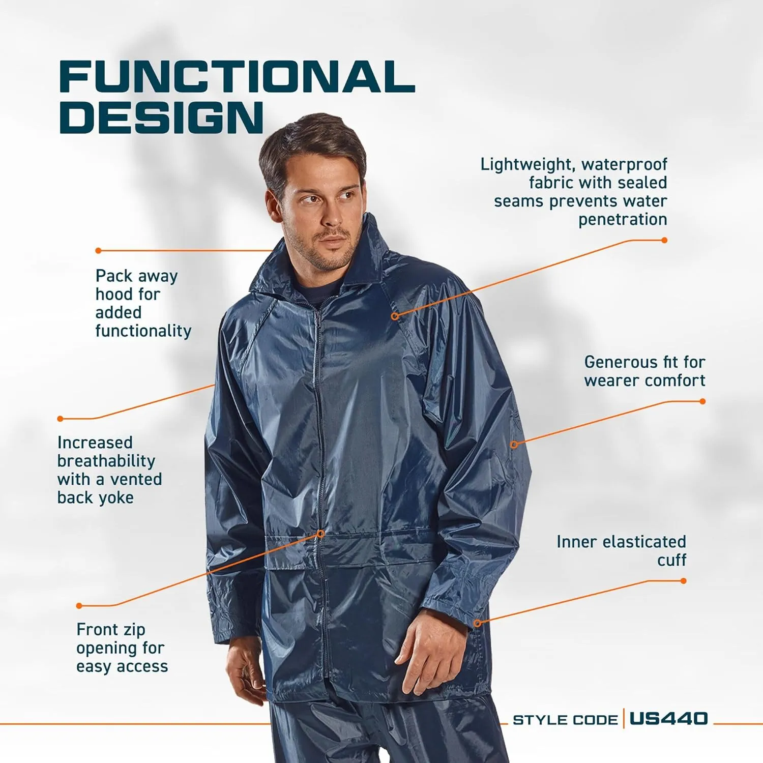 Portwest US440 Classic Waterproof Rain Jacket wth Pack Away Hood & Sealed Seams, Olive, 3 XL