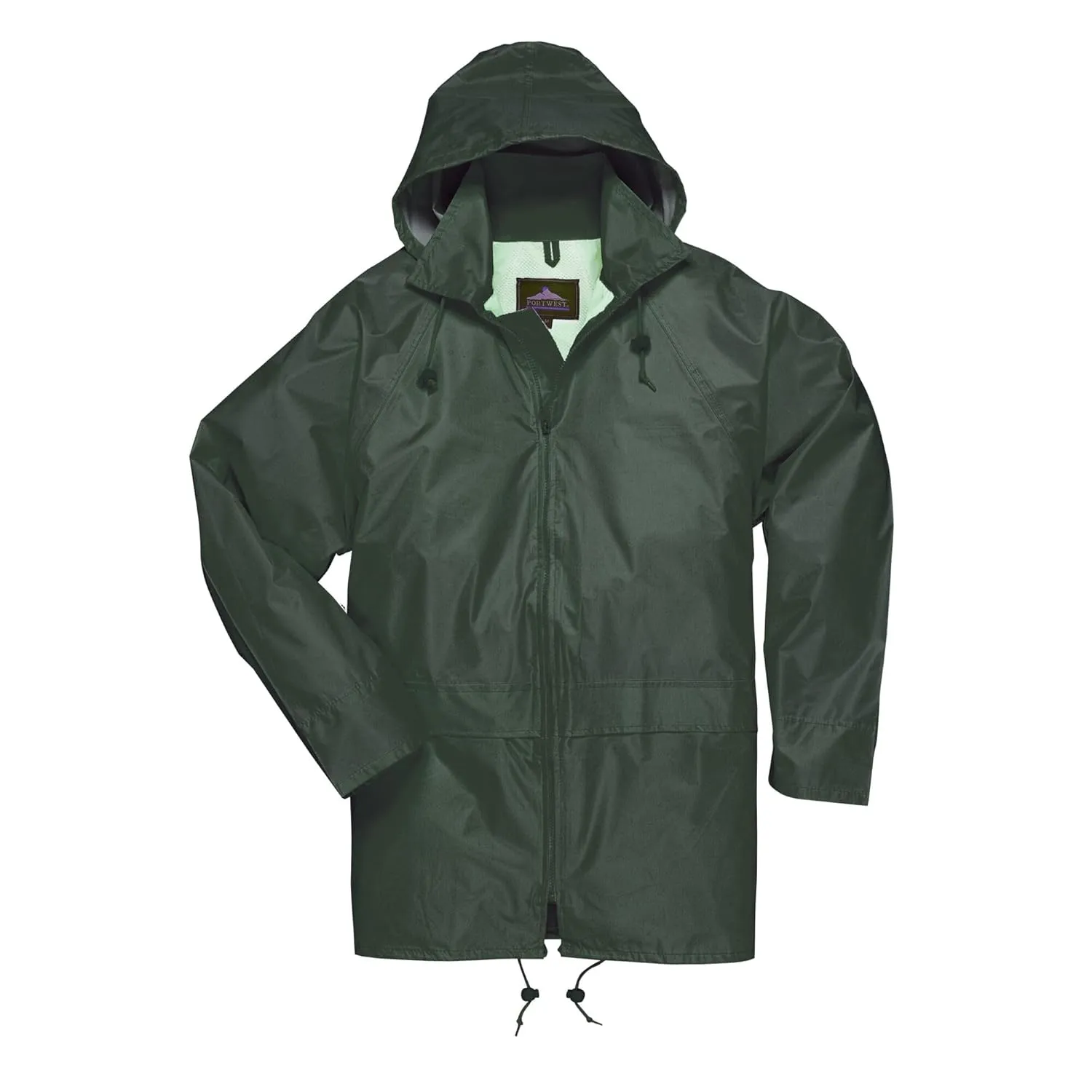 Portwest US440 Classic Waterproof Rain Jacket wth Pack Away Hood & Sealed Seams, Olive, 3 XL