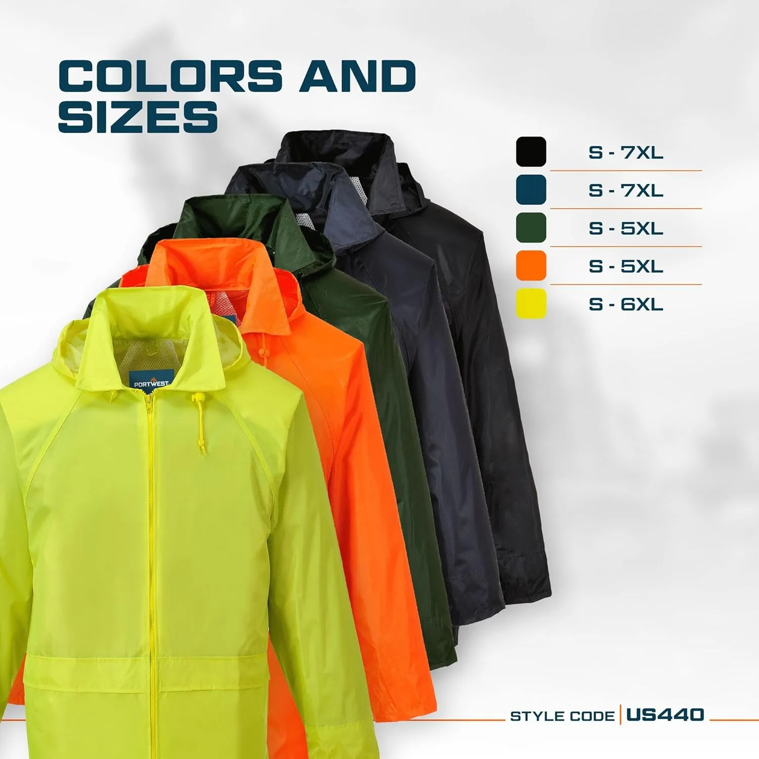 Portwest US440 Classic Waterproof Rain Jacket wth Pack Away Hood & Sealed Seams, Olive, 3 XL