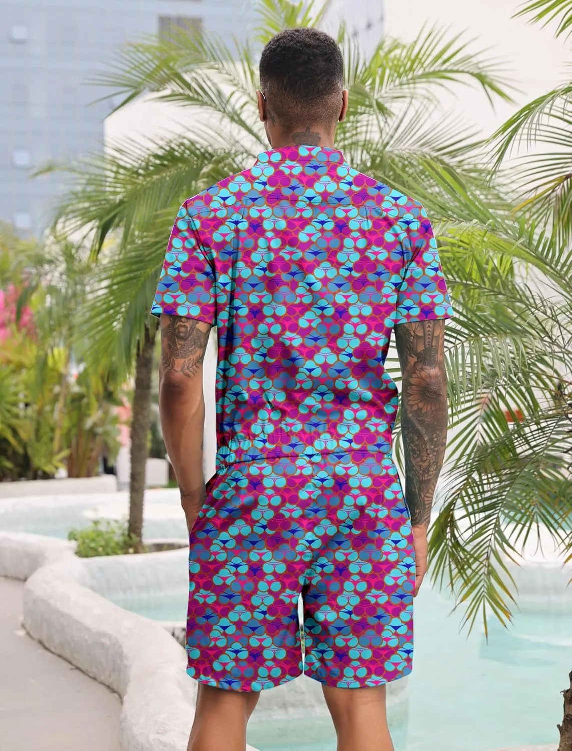 RAISEVERN Mens Romper Zipper Jumpsuit Male Shorts Sleeve One Piece Overalls Bro Outfits