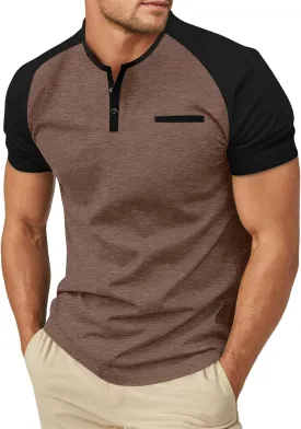 Sailwind Mens Cotton Henley Shirts Short Sleeve Casual T-Shirts Summer Button T Shirts with Pocket