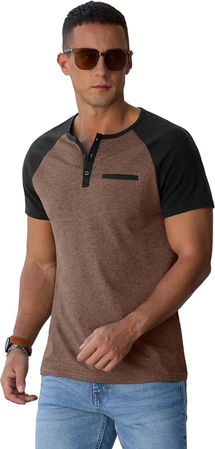 Sailwind Mens Cotton Henley Shirts Short Sleeve Casual T-Shirts Summer Button T Shirts with Pocket