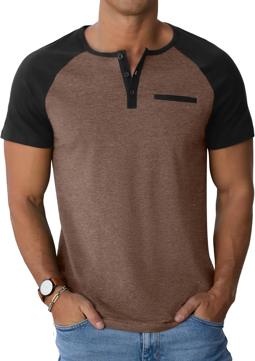 Sailwind Mens Cotton Henley Shirts Short Sleeve Casual T-Shirts Summer Button T Shirts with Pocket