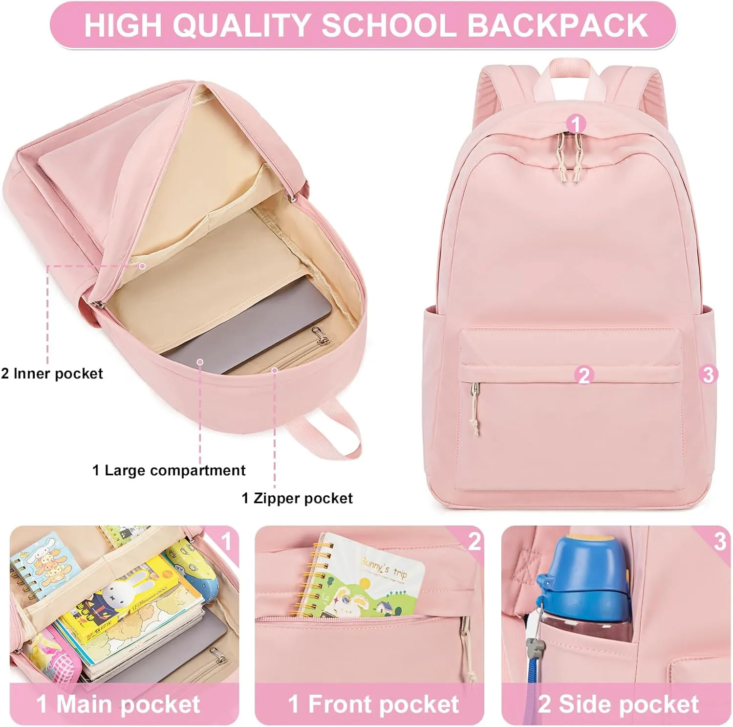 School Backpack for Teen Girls Women Laptop Backpack College Bookbags Middle School Travel Work Commuter Back Pack(Pink)